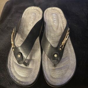 Siketu Black Women's Sandals with Gold Accents